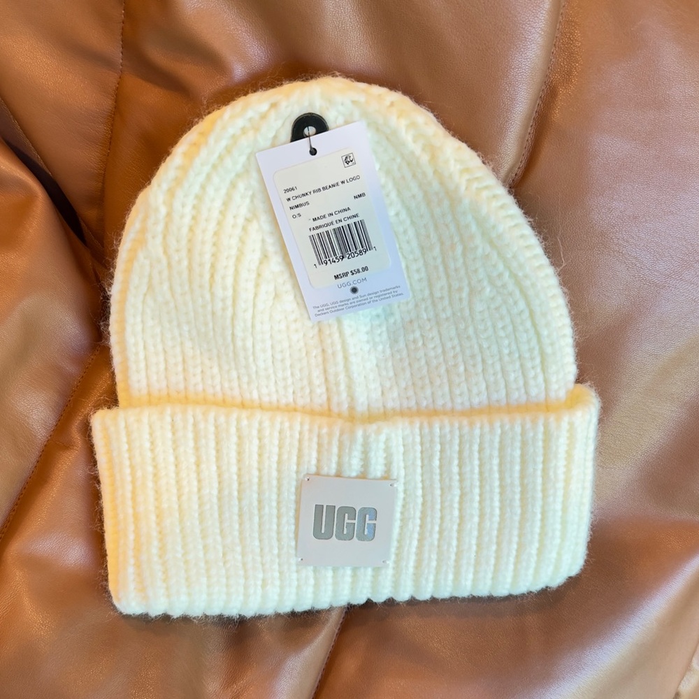 Brand new white Ugg beanie, has tags, never worn. $58 MSRP